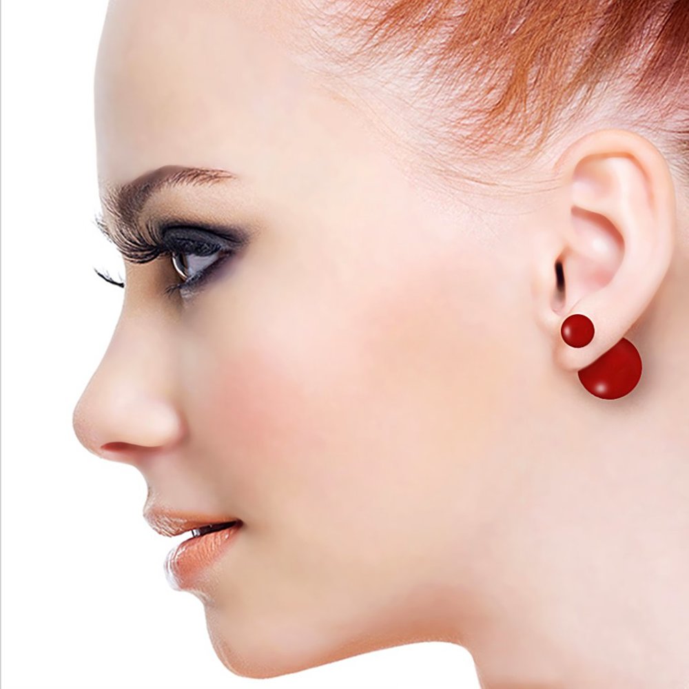 14k Gold Tribal Red Pearl Earrings - Picture 2 of 6